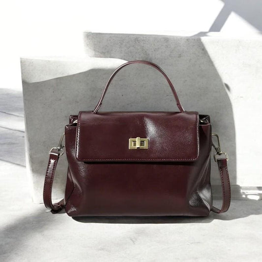 Genuine Cowhide Leather Tote Bag – Women’s Soft Leather Shoulder Bag, Crossbody Handbag, Fashion Lady Purse, Small Everyday Carry Bag