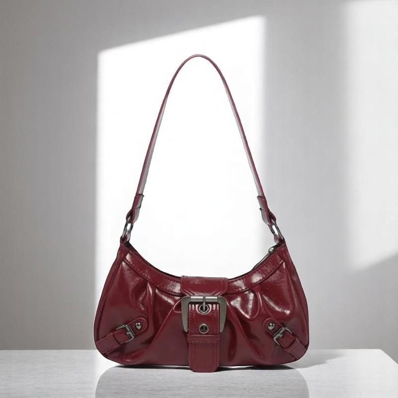 Women's Rivet Leather Shoulder Bag – Retro Pleated Armpit Purse, Trendy Maillard Handbag, Fashion Messenger Bag, Leather Bag for Women
