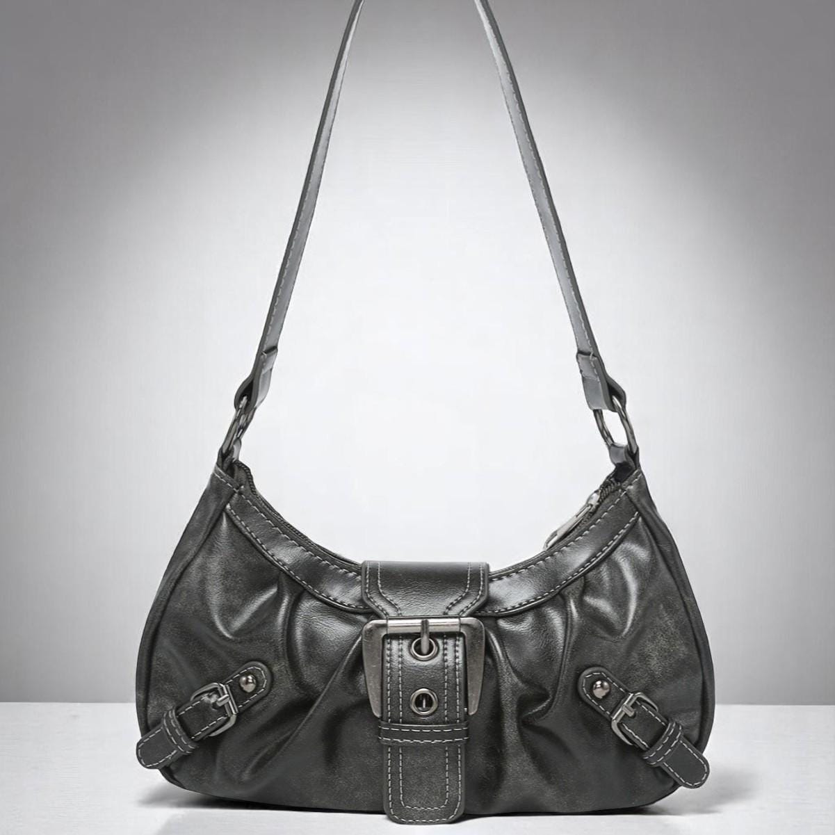 Women's Rivet Leather Shoulder Bag – Retro Pleated Armpit Purse, Trendy Maillard Handbag, Fashion Messenger Bag, Leather Bag for Women