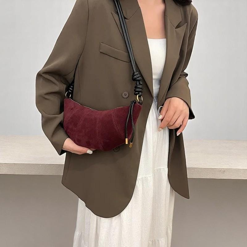 Velvet Shoulder Bag – Soft 2025 Crossbody Handbag for Women, Solid Color Zipper Purse, Fashionable Western Style PU Tote Bag